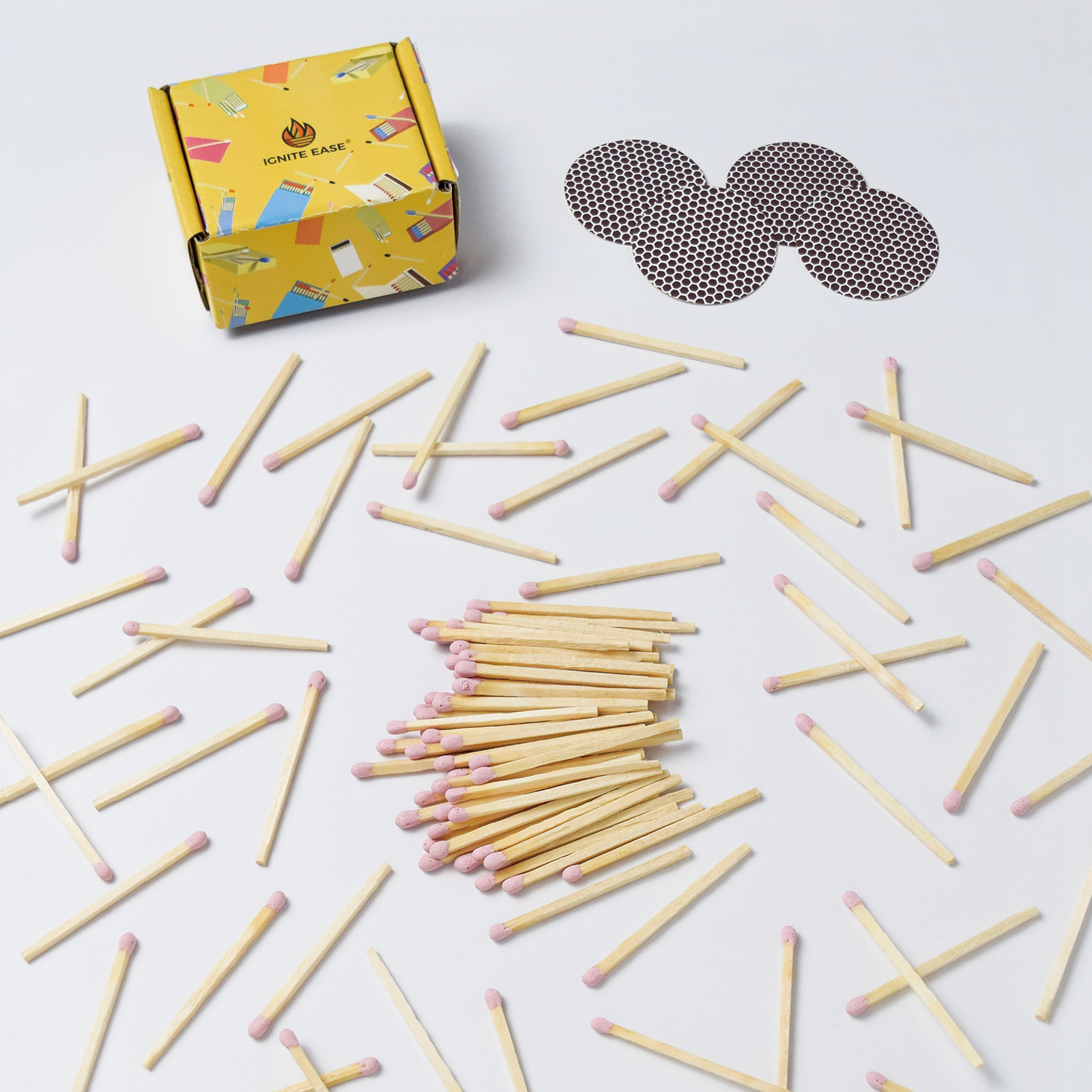 2 Inch Pink Matches - 100 Decorative Matchsticks with Striker