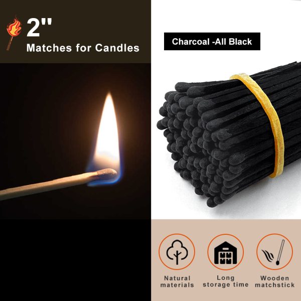 2 Inch Black Wooden Safety Matches (100 Sticks) - Charcoal Wedding & Candle Matches - 48mm with Striker - Long Lasting Fire Starter for Home/Party - Image 3
