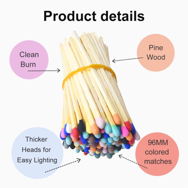 4" Colorful Safety Matches (100 Sticks) - 96MM Long with Striker for Candles, Camping, Grills - Ideal for Parties, Weddings & Emergency Kits - Image 2