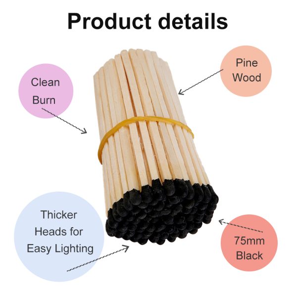3 Inch (75mm) Black Safety Matches - 100 Count Bulk Box | Long Burning Waterproof Matches for Camping, Emergency, Survival Kits & Outdoor Use - Image 2