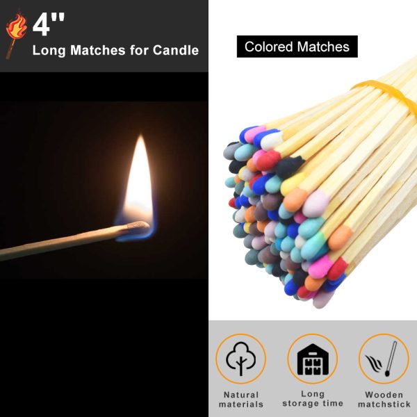 4" Colorful Safety Matches (100 Sticks) - 96MM Long with Striker for Candles, Camping, Grills - Ideal for Parties, Weddings & Emergency Kits - Image 3