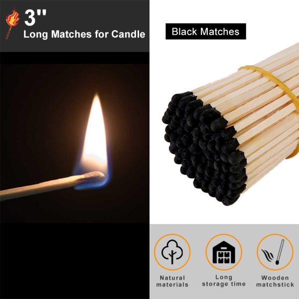 3 Inch (75mm) Black Safety Matches - 100 Count Bulk Box | Long Burning Waterproof Matches for Camping, Emergency, Survival Kits & Outdoor Use - Image 3