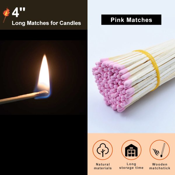 4 Inch Pink Safety Matches (100 Count) - 96MM Long Bulk Matches for Candles, Camping, Emergency Use with Striker - Image 3