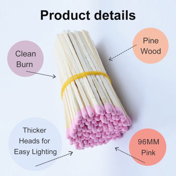 4 Inch Pink Safety Matches (100 Count) - 96MM Long Bulk Matches for Candles, Camping, Emergency Use with Striker - Image 2