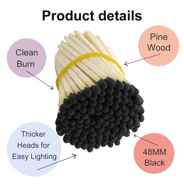 2 Inch (48mm) Black Safety Matches - 100 Count Bulk Box | Long Burning Matches for Camping, Emergency Kits, Survival - Image 2
