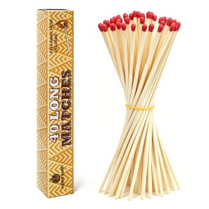 11" Long Safety Matches - 40 Count Matches Strike in Box, Red Tip Wooden Matches for Candles, Fireplace, Camping, Decorative Use with Matches Box and Striker Pads