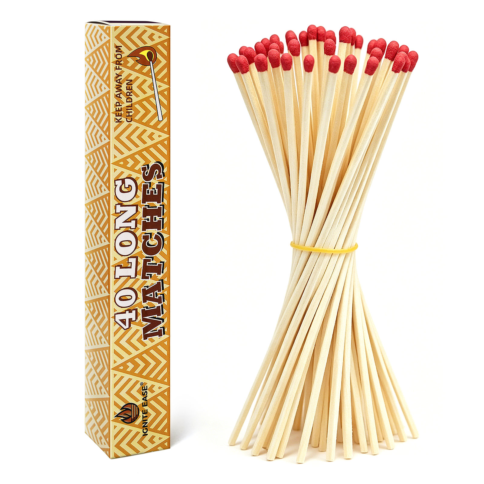 11" Long Safety Matches - 40 Count Matches Strike in Box, Red Tip Wooden Matches for Candles, Fireplace, Camping, Decorative Use with Matches Box and Striker Pads