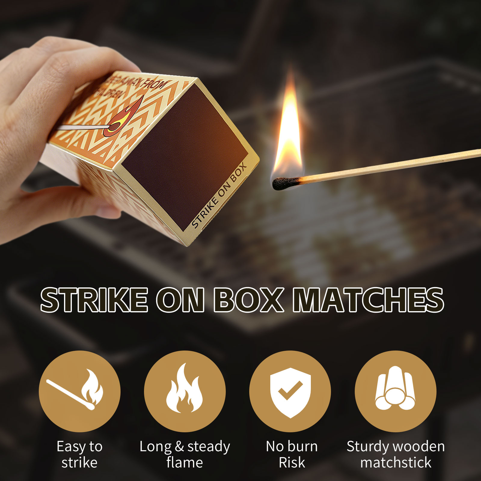 11" Long Safety Matches - 40 Count Matches Strike in Box, Red Tip Wooden Matches for Candles, Fireplace, Camping, Decorative Use with Matches Box and Striker Pads - Image 4