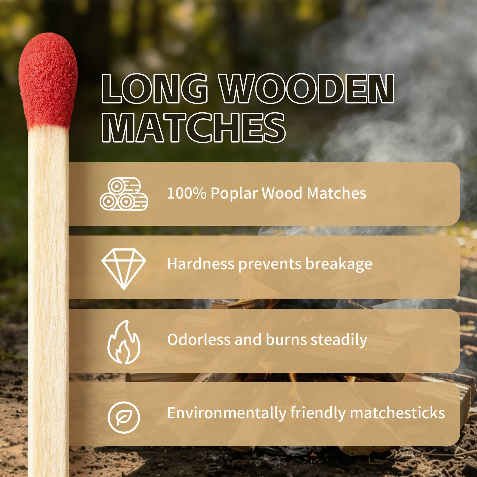 11" Long Safety Matches - 40 Count Matches Strike in Box, Red Tip Wooden Matches for Candles, Fireplace, Camping, Decorative Use with Matches Box and Striker Pads - Image 5