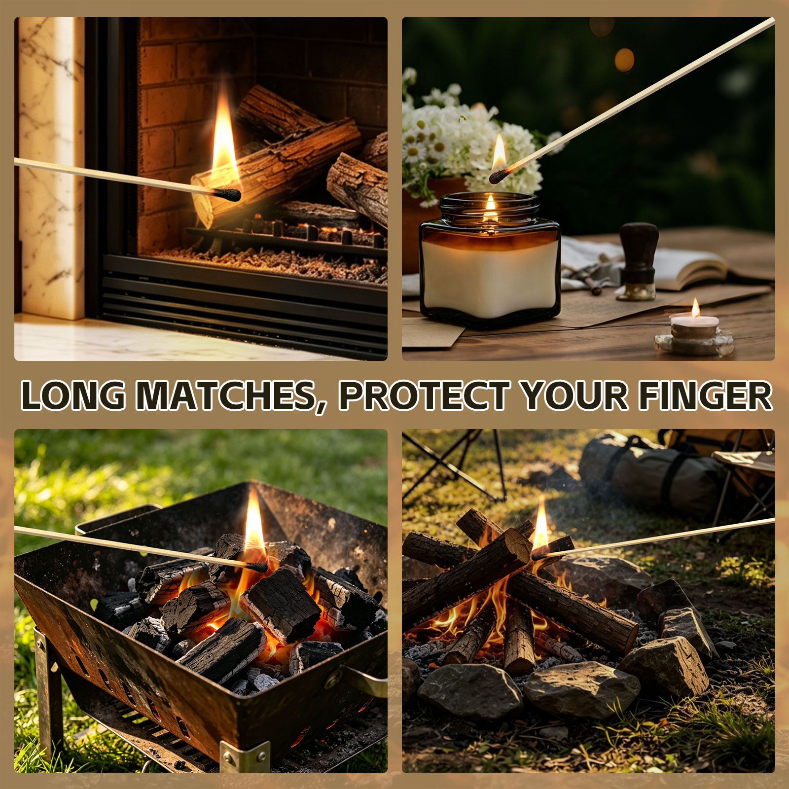 11" Long Safety Matches - 40 Count Matches Strike in Box, Red Tip Wooden Matches for Candles, Fireplace, Camping, Decorative Use with Matches Box and Striker Pads - Image 6