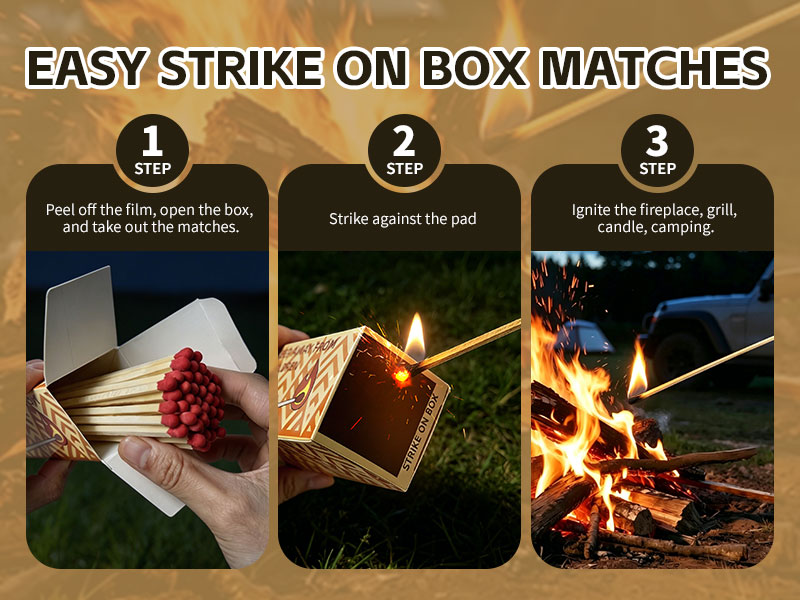11" Long Safety Matches - 40 Count Matches Strike in Box, Red Tip Wooden Matches for Candles, Fireplace, Camping, Decorative Use with Matches Box and Striker Pads - Image 10